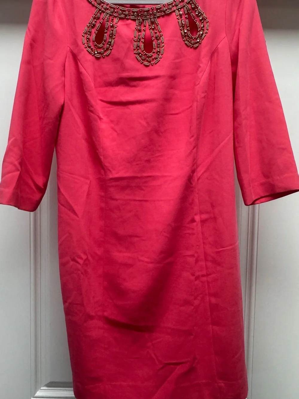 Lilly Pulitzer Bronte Shift Dress Scuba Beaded Jeweled Neckline Pink Azalea 10 - Picture 7 of 15